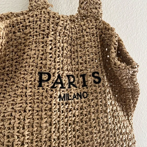 2025 PARIS MILANO Logo Woven Summer Straw Beach Tote Bag - Picture 2 of 4